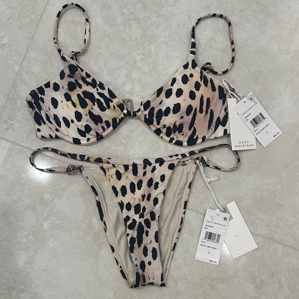Good American Spotted Bikini in Black and Tan size 0